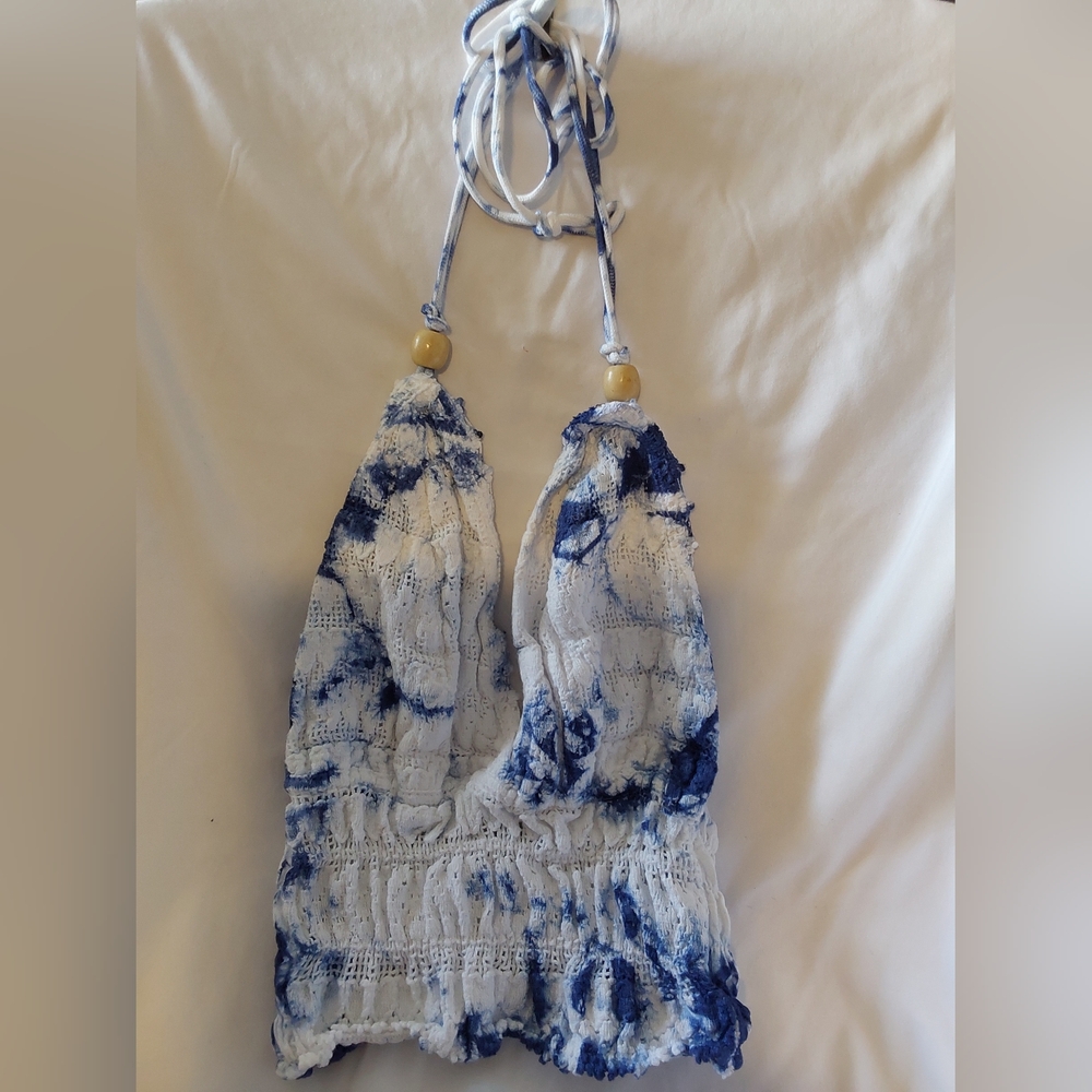 Blanco by Nature Tops, Women's Size Medium White and Blue Blanco Halter Top